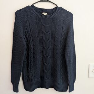 Women's L.L. Bean Classic Navy Cable Knit Sweater